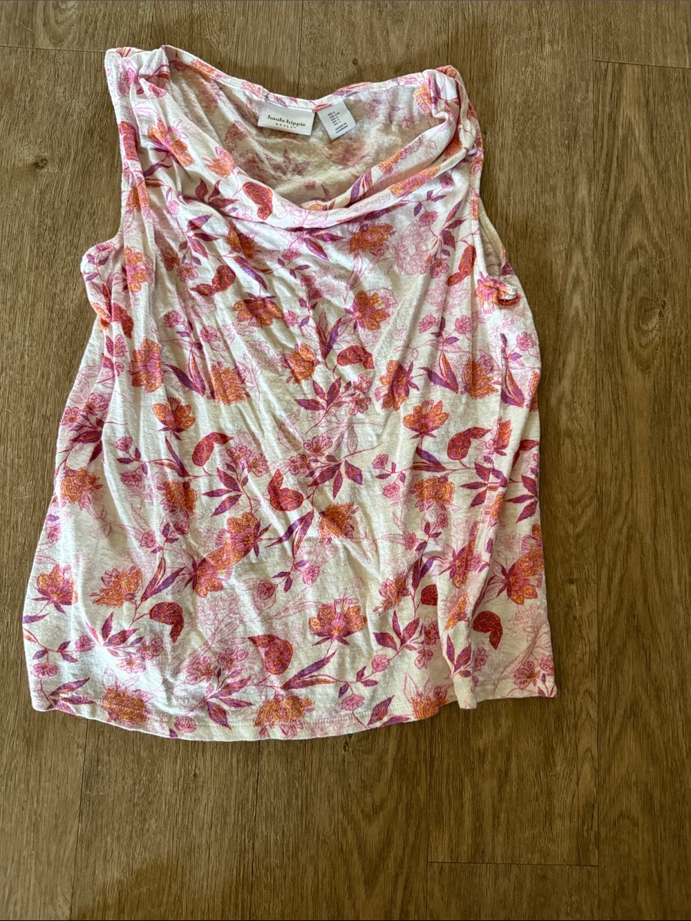 Floral Cowl Neck Tank - Pink, Orange & Cream